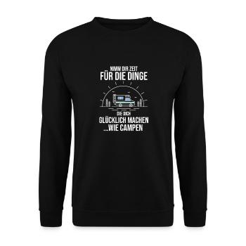 Wohnmobil Wohnwagen Camping Camper - Unisex Pullover - Schwarz - Vorne - Alina (178cm) & Michal (187cm)