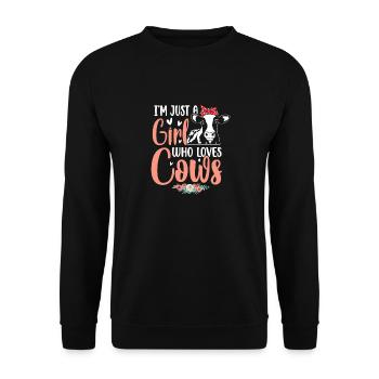 Nur ein Mädchen, das Cow Farmer Vintage Retro GiF - Unisex Pullover - Schwarz - Vorne - Alina (178cm) & Michal (187cm)