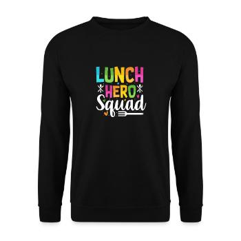 School Lunch Hero Squad Lustig - Unisex Pullover - Schwarz - Vorne - Alina (178cm) & Michal (187cm)