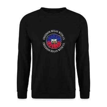 Mois du patrimoine haïtien La liberté a commencé avec nous - Sweat-shirt Unisexe - noir - Devant - Alina (178cm) & Michal (187cm)
