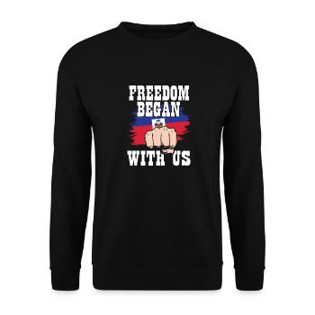 Mois du patrimoine haïtien Fierté haïtienne Début de la liberté - Sweat-shirt Unisexe - noir - Devant - Alina (178cm) & Michal (187cm)
