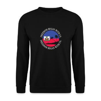 Fierté haïtienne Mois du patrimoine haïtien Début de la liberté - Sweat-shirt Unisexe - noir - Devant - Alina (178cm) & Michal (187cm)