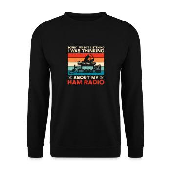 Thinking About My Ham Radio Retro Antenna Vintage - Unisex Pullover - Schwarz - Vorne - Alina (178cm) & Michal (187cm)