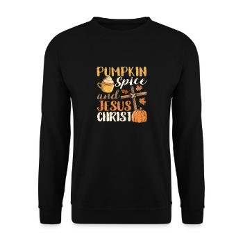 Épices à la citrouille et Jésus-Christ Bonjour l’automne - Sweat-shirt Unisexe - noir - Devant - Alina (178cm) & Michal (187cm)