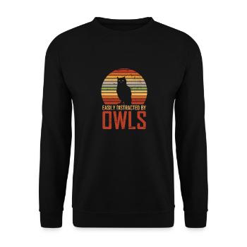Easily Distracted By Owls Retro Ornithologist Owle - Unisex Pullover - Schwarz - Vorne - Alina (178cm) & Michal (187cm)