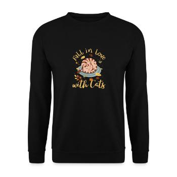 Tombez amoureux des chats Amoureux des chats feuille d’érable Bonjour - Sweat-shirt Unisexe - noir - Devant - Alina (178cm) & Michal (187cm)