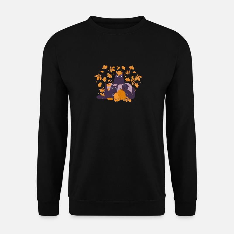 Katze Blatt Herbst Hallo Herbstblätter Lustige - Unisex Pullover - Schwarz
