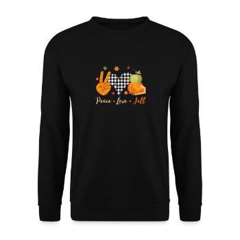 Frieden Liebe Herbst Vibes Hallo Herbst Kürbis - Unisex Pullover - Schwarz - Vorne - Alina (178cm) & Michal (187cm)