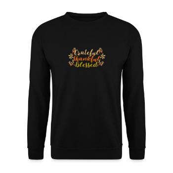 Reconnaissant, reconnaissant, béni, Action de grâce, Action de grâce, Action de grâce, Feuilles d’automne - Sweat-shirt Unisexe - noir - Devant - Alina (178cm) & Michal (187cm)