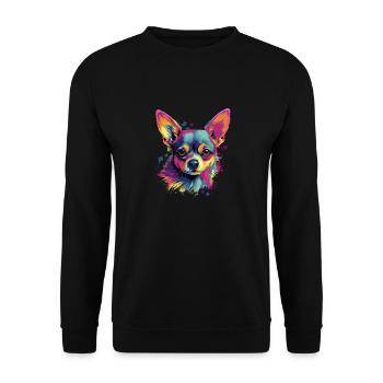 Chihuahua | Abstrakte Malerei | Farbe | Niedlicher - Unisex Pullover - Schwarz - Vorne - Alina (178cm) & Michal (187cm)