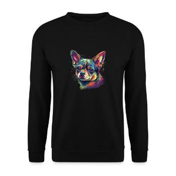 Chihuahua | Abstrakte Malerei | Farbe | Niedlicher - Unisex Pullover - Schwarz - Vorne - Alina (178cm) & Michal (187cm)