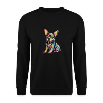 Chihuahua | Abstrakte Malerei | Farbe | Niedlicher - Unisex Pullover - Schwarz - Vorne - Alina (178cm) & Michal (187cm)