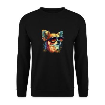 Chihuahua | Abstrakte Malerei | Farbe | Niedlicher - Unisex Pullover - Schwarz - Vorne - Alina (178cm) & Michal (187cm)