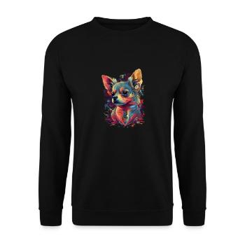 Chihuahua | Abstrakte Malerei | Farbe | Niedlicher - Unisex Pullover - Schwarz - Vorne - Alina (178cm) & Michal (187cm)