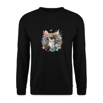 Chihuahua | Abstrakte Malerei | Farbe | Niedlicher - Unisex Pullover - Schwarz - Vorne - Alina (178cm) & Michal (187cm)
