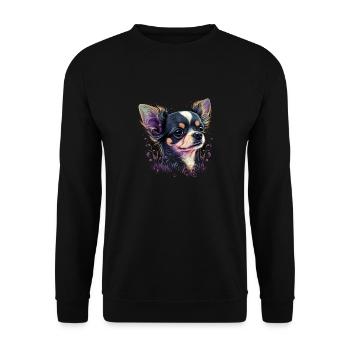 Chihuahua | Abstrakte Malerei | Farbe | Niedlicher - Unisex Pullover - Schwarz - Vorne - Alina (178cm) & Michal (187cm)