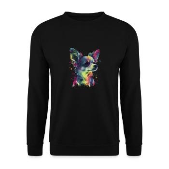 Chihuahua | Abstrakte Malerei | Farbe | Niedlicher - Unisex Pullover - Schwarz - Vorne - Alina (178cm) & Michal (187cm)