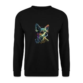 Chihuahua | Abstrakte Malerei | Farbe | Niedlicher - Unisex Pullover - Schwarz - Vorne - Alina (178cm) & Michal (187cm)