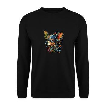 Chihuahua | Abstrakte Malerei | Farbe | Niedlicher - Unisex Pullover - Schwarz - Vorne - Alina (178cm) & Michal (187cm)