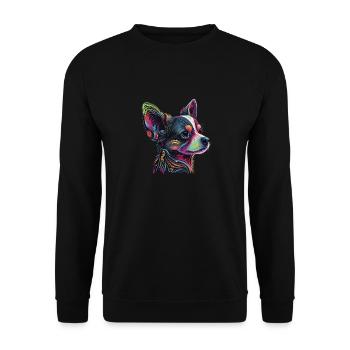 Chihuahua | Abstrakte Malerei | Farbe | Niedlicher - Unisex Pullover - Schwarz - Vorne - Alina (178cm) & Michal (187cm)