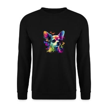 Chihuahua | Abstrakte Malerei | Farbe | Niedlicher - Unisex Pullover - Schwarz - Vorne - Alina (178cm) & Michal (187cm)
