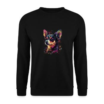 Chihuahua | Abstrakte Malerei | Farbe | Niedlicher - Unisex Pullover - Schwarz - Vorne - Alina (178cm) & Michal (187cm)