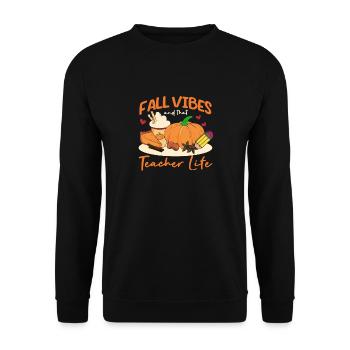Fall Vibes und dass Lehrer Leben Apfel Bleistift - Unisex Pullover - Schwarz - Vorne - Alina (178cm) & Michal (187cm)