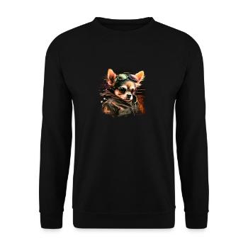 Chihuahua | Biker | Motorcycle | Dog | Dad | Grandfather - Unisex Sweatshirt - black - Front - Alina (178cm) & Michal (187cm)