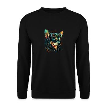 Chihuahua | Biker | Motorrad | Hund | Papa | Opa - Unisex Pullover - Schwarz - Vorne - Alina (178cm) & Michal (187cm)