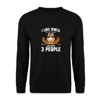 Fan de hibou d’oiseaux nocturne J’aime les hiboux et peut-être 3 personnes - Sweat-shirt Unisexe - noir - Devant - Alina (178cm) & Michal (187cm)