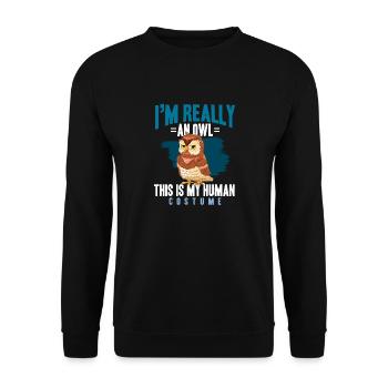 Ceci est mon costume humain Owl Lover nocturne - Sweat-shirt Unisexe - noir - Devant - Alina (178cm) & Michal (187cm)