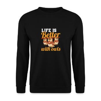 Ornithologist Nocturnal Bird Life Is Better With O - Unisex Sweatshirt - black - Front - Alina (178cm) & Michal (187cm)