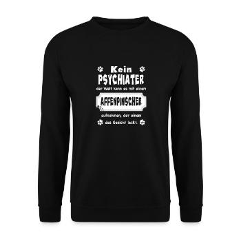 Kein Psychiater - Lustiger Spruch - Affenpinscher - Unisex Pullover - Schwarz - Vorne - Alina (178cm) & Michal (187cm)