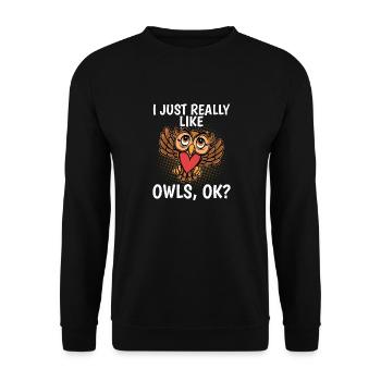 J’aime vraiment les hiboux, d’accord? Nuit nocturne des oiseaux - Sweat-shirt Unisexe - noir - Devant - Alina (178cm) & Michal (187cm)