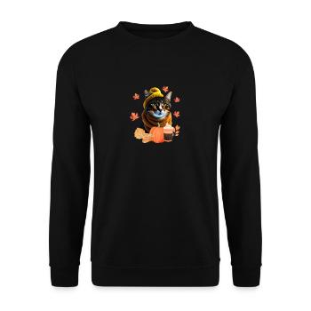 Niedliche Katze Kürbis Gewürz Lustig Herbst Liebe - Unisex Pullover - Schwarz - Vorne - Alina (178cm) & Michal (187cm)