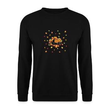 Cute Black Cat Autumn Leaves Season - Unisex Sweatshirt - black - Front - Alina (178cm) & Michal (187cm)
