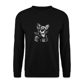 Chihuahua | Biker | Motorrad | Hund | Papa | Opa - Unisex Pullover - Schwarz - Vorne - Alina (178cm) & Michal (187cm)