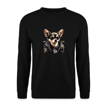 Chihuahua | Biker | Motorrad | Hund | Papa | Opa - Unisex Pullover - Schwarz - Vorne - Alina (178cm) & Michal (187cm)