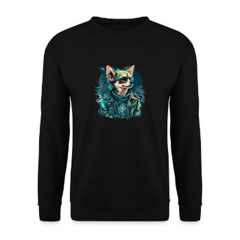 Chihuahua | Biker | Motorrad | Hund | Papa | Opa - Unisex Pullover - Schwarz - Vorne - Alina (178cm) & Michal (187cm)