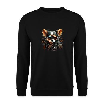 Chihuahua | Biker | Motorrad | Hund | Papa | Opa - Unisex Pullover - Schwarz - Vorne - Alina (178cm) & Michal (187cm)
