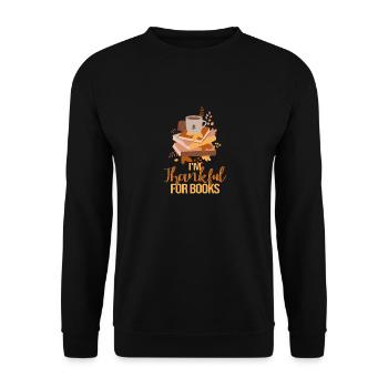 Ich bin dankbar für Bücher Lustige Bibliothekarin - Unisex Pullover - Schwarz - Vorne - Alina (178cm) & Michal (187cm)