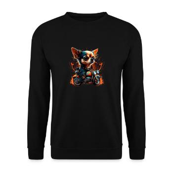 Chihuahua | Biker | Motorrad | Hund | Papa | Opa - Unisex Pullover - Schwarz - Vorne - Alina (178cm) & Michal (187cm)