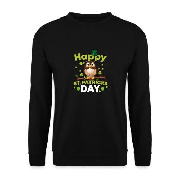 Happy St. Patricks Day Nocturnal Ornithologist Owl - Unisex Pullover - Schwarz - Vorne - Alina (178cm) & Michal (187cm)