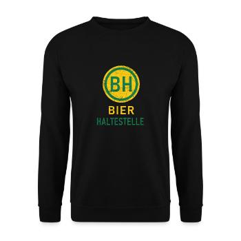 Bier Haltestelle Lustige Sprüche - Unisex Pullover - Schwarz - Vorne - Alina (178cm) & Michal (187cm)