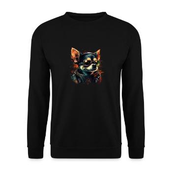 Chihuahua | Motard | Moto | Chien | Papa | - Sweat-shirt Unisexe - noir - Devant - Alina (178cm) & Michal (187cm)