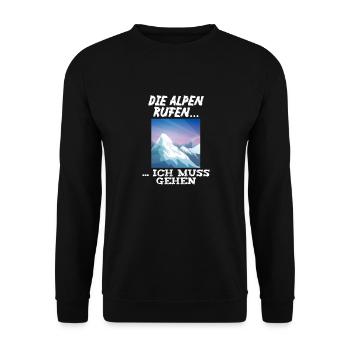 Die Alpen rufen ich muss gehen - Unisex Pullover - Schwarz - Vorne - Alina (178cm) & Michal (187cm)