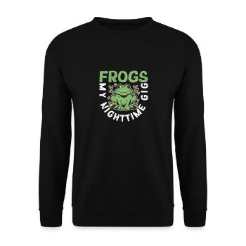 Frösche Mein nächtlicher Auftritt Froschliebhaber - Unisex Pullover - Schwarz - Vorne - Alina (178cm) & Michal (187cm)