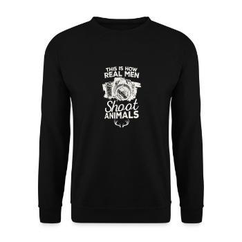 Comment photographier de vrais hommes animaux caméra chasse sauvage - Sweat-shirt Unisexe - noir - Devant - Alina (178cm) & Michal (187cm)