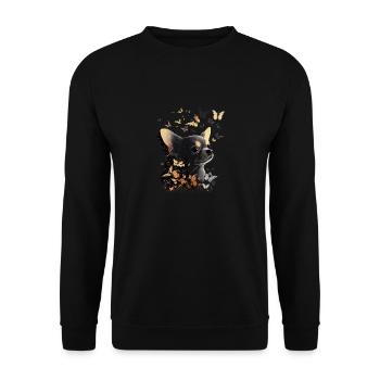 Chihuahua mit Schmetterling |Süßer Hund Bunt Natur - Unisex Pullover - Schwarz - Vorne - Alina (178cm) & Michal (187cm)