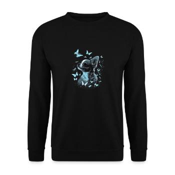Chihuahua mit Schmetterling |Süßer Hund Bunt Natur - Unisex Pullover - Schwarz - Vorne - Alina (178cm) & Michal (187cm)